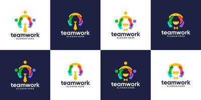 Collection of team work logo design. people family together human unity logo and leadership design graphic vector illustration. Symbol, icon, creative.