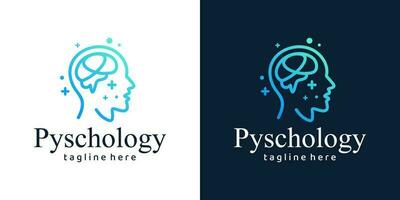 Mental health logo design. Psychotherapy symbol concept. Human head with brain graphic design vector illustration.