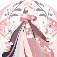 magnifique fille dans une rose robe avec fleurs. png