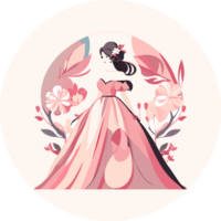 magnifique fille dans une rose robe avec fleurs. png