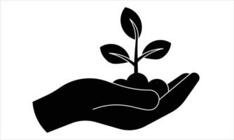 Plant in hand. Vector icon.