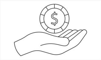 Dollar with hand icon outline vector