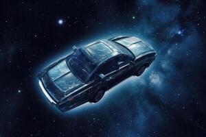 Futuristic retro car in space galaxy background. photo