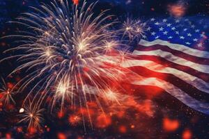 USA national flag with fireworks. Festive background. photo