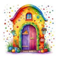 Watercolor colorful cute happy house with polka dot, isolated. png