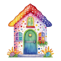 Watercolor colorful cute happy house with polka dot, isolated. png