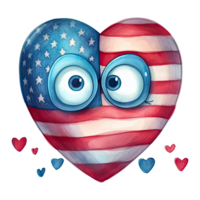 Watercolor happy cute patriotic heart with love, American flag print, Fourth 4th of july Independence Day USA, isolated. png