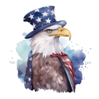 Watercolor happy cute patriotic eagle with American flag print, Fourth 4th of july Independence Day USA, isolated. png