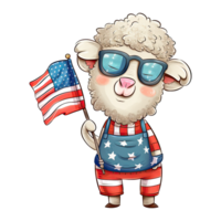 Watercolor happy cute patriotic sheep with American flag print, Fourth 4th of july Independence Day USA, isolated. png