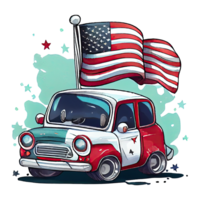 Watercolor happy cute patriotic car with American flag print, Fourth 4th of july Independence Day USA, isolated. png