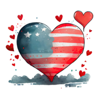 Watercolor happy cute patriotic heart with love, American flag print, Fourth 4th of july Independence Day USA, isolated. png