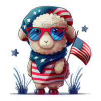 Watercolor happy cute patriotic sheep with American flag print, Fourth 4th of july Independence Day USA, isolated. png