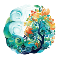 Watercolor abstract nature, the organic beauty of swirling pattern and vibrant colors in nature's tapestry, isolated background. Generative AI png