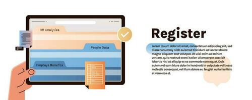 File register folders and people data documents flat vector illustration.