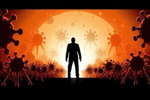 Different shapes bacterias and virus cells near person silhouette. photo