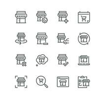 Set of shop management related icons, increase sales, supermarket, boutique, showroom building and linear variety vectors. vector