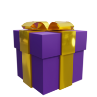 3d viola regalo scatola con oro nastro arco png