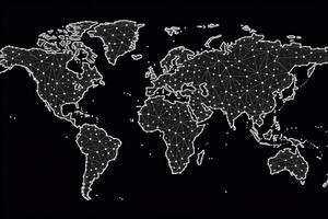 Digital world map with dot connections. Global communication. photo