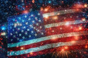 USA national flag with fireworks. Festive background. photo