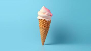 Ice cream cone on colored background, minimal style. photo