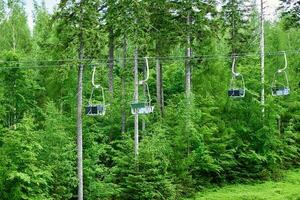 Mountains with open cable cars lift, Karpacz, Poland photo