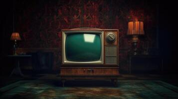 Retro old television on abstract background. Minimal style. photo