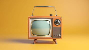 Retro old television on colored background. Minimal style. photo