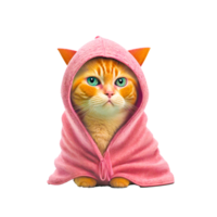 cute cat hidden in pink towl generative ai png
