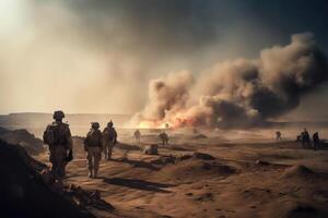 Ejército soldados a guerra en desierto. generativo ai foto