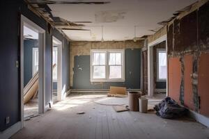 Renovation concept. Interior room before repair. photo