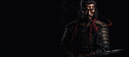 Portrait of samurai in traditional armor. photo