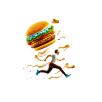 homme fonctionnement avec Burger nourriture png génératif ai