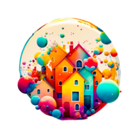 tecknad serie färgrik hus png generativ ai