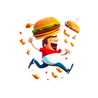 hombre corriendo con hamburguesa comida png generativo ai