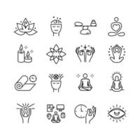 Meditation spiritual monochrome line icon set vector illustration