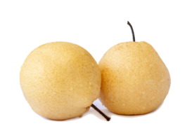 Two fresh yellow Chinese pears isolated with clipping path and shadow in png file format