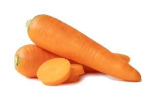 Two fresh orange carrots with slices in stack isolated with clipping path. Close up of healthy vegetable root png