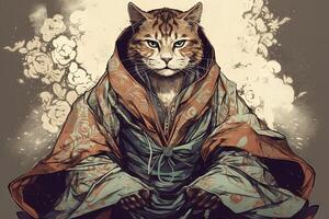 Cat wrestler wearing a wrestling costume cloak illustration photo