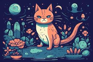 saludo el universo flota estelar gato ilustración generativo ai foto