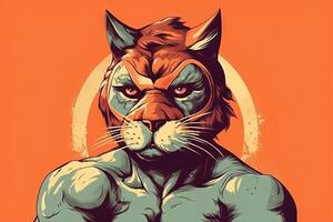 Cat champion wrestler wearing a wrestling costume illustration photo