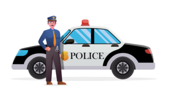 Police officer with police patrol car png