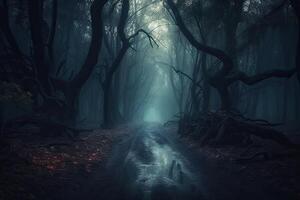 Mystical forest landscape with trees. photo