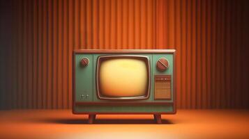 Retro old television on colored background. Minimal style. photo