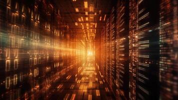 Futuristic cyberspace with binary code background. photo