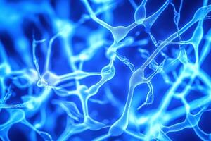 Neuron cells with glowing connections on abstract background. photo