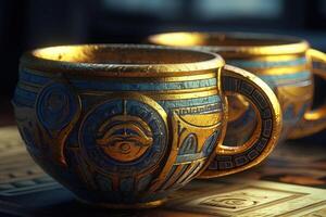coffe cups pharaonic pattern design illustration photo