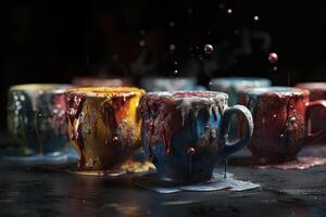 café tazas hecho de vistoso malvavisco cxandy burbujas azúcar ilustración generativo ai foto
