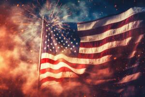 USA national flag with fireworks. Festive background. photo