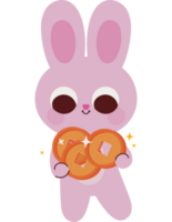 cute pink rabbit with coins png