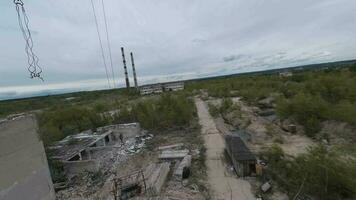 FPV drone flies maneuverable through an abandoned building. Post-apocalyptic location without people video